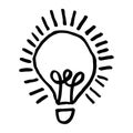 Simple outline hand-drawn burning incandescent lamp icon