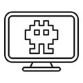 Pixelated alien invader displaying on desktop computer monitor screen Royalty Free Stock Photo