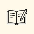 Simple outline icon of an open book and pen for creative writing notes and study Royalty Free Stock Photo