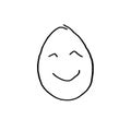 A simple outline illustration of an egg. Emotions, smiles, Easter characters. Hand drawn doodles.