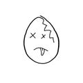 A simple outline illustration of an egg. Emotions, smiles, Easter characters. Hand drawn doodles.