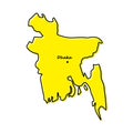 Simple outline map of Bangladesh with capital location