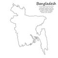 Simple outline map of Bangladesh, in sketch line style