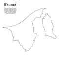 Simple outline map of Brunei, silhouette in sketch line style