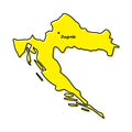 Simple outline map of Croatia with capital location