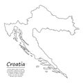 Simple outline map of Croatia, silhouette in sketch line style