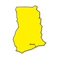 Simple outline map of Ghana with capital location