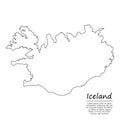 Simple outline map of Iceland, silhouette in sketch line style