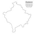 Simple outline map of Kosovo, silhouette in sketch line style