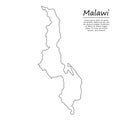 Simple outline map of Malawi, silhouette in sketch line style