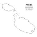 Simple outline map of Malta, silhouette in sketch line style