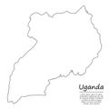 Simple outline map of Uganda, silhouette in sketch line style
