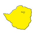 Simple outline map of Zimbabwe with capital location