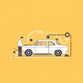 A simple outline of a mechanic fixing a car. Flat clean illustration style