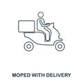 Simple outline Moped Food Delivery icon. Pixel perfect linear element. Moped Food Delivery icon outline style for using