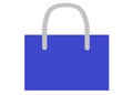 A simple outline shape of a bright indigo blue carrier bag with light grey carry straps white backdrop