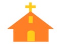 A simple outline shape of a church with a crucifix cross at the rooftop white backdrop