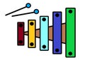 A simple outline shape of a xylophone musical instrument white backdrop