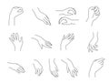 Simple outline vector Illustration of hands palms in different positions. Vector illustration one line hand position Royalty Free Stock Photo