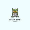 MobileSimple Owl modern logo. Cute green own standing on twig and leaf. premium vector Royalty Free Stock Photo