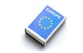 Simple pack of European Union produced matches, products made in EU, generic eu country product market label abstract concept