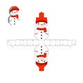 Simple packaging favor box snowman design for sweets, candies, small presents. Party package template. Print, cut out