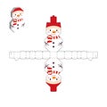 Simple packaging favor box snowman design for sweets, candies, small presents. Party package template. Print, cut out