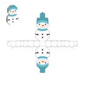 Simple packaging favor box snowman design for sweets, candies, small presents. Party package template. Print, cut out