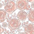 Simple pale color rose flowers seamless pattern.