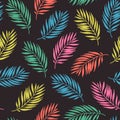 Simple palm leaf seamless pattern. Nature print with colorful palm leaves