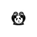 Simple panda logo. cute panda bear hand up vector illustration