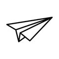 Simple paper plane black line icon. Origami paper airplane. Handmade aircraft on white background. Vector illustration Royalty Free Stock Photo