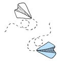 Simple paper plane is flying. Concept of communication, letters, telegram sending and receiving, online messengers, fresh news.