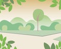 Simple park no people, backdrop template with place for text, flat vector stock illustration with natural garden with lawn and