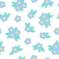 Simple pastel-colored blue flower seamless pattern flat style vector illustration Royalty Free Stock Photo