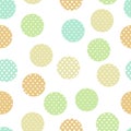 Simple pastel colored doted circles on white geo seamless pattern, vector