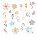 Simple pastel-colored flowers in flat style vector illustration, symbol of spring, cozy home, spring Easter holidays celebration Royalty Free Stock Photo