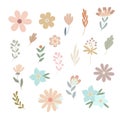 Simple pastel-colored flowers in flat style vector illustration, symbol of spring, cozy home, spring Easter holidays celebration