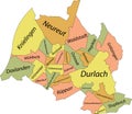 Pastel districts map of Karlsruhe, Germany