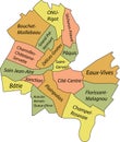 Pastel districts map of Geneva, Switzerland