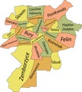 Pastel districts map of Lublin, Poland
