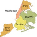 Pastel map of boroughs of the New York City, USA Royalty Free Stock Photo