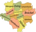 Pastel map of districts of Dortmund, Germany