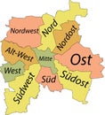 Pastel map of districts of Leipzig, Germany