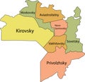 Pastel map of districts raions of Kazan, Russia