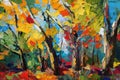 Simple pastose oil painting autumn landscape made with large rough strokes, AI generative image Royalty Free Stock Photo