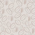 simple pattern with coffee beans in brown color, aromatic coffee on light brown trendy background