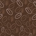 simple pattern with coffee beans in brown color, aromatic coffee on brown trendy background