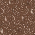 simple pattern with coffee beans in brown color, aromatic coffee on brown trendy background