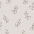 simple pattern with coffee beans and leaves in brown color, aromatic coffee on light brown trendy background